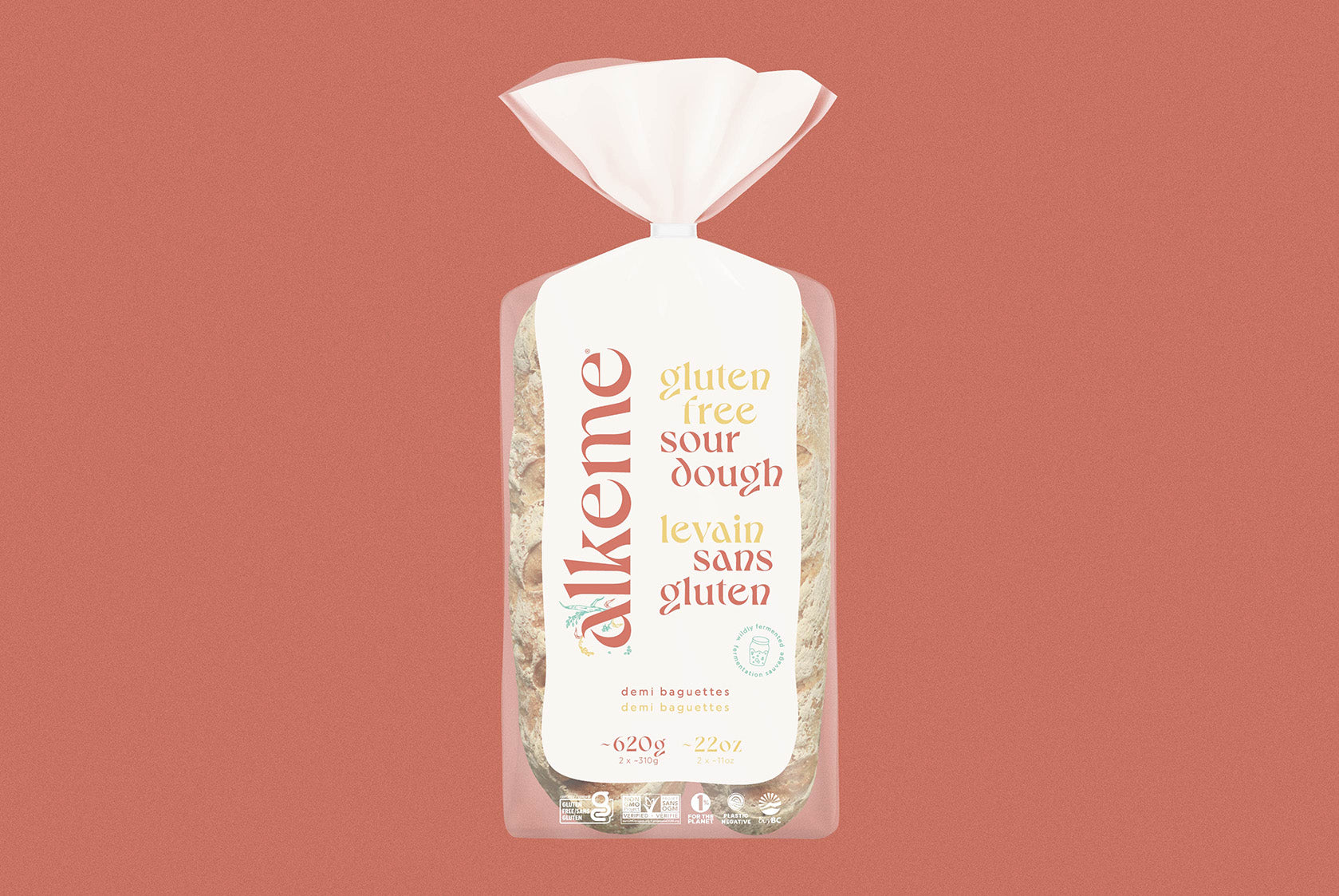 alkeme's gluten free demi baguettes packaging