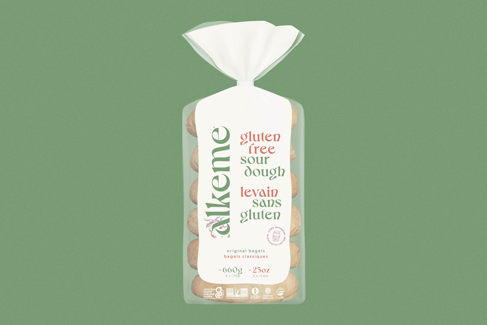 alkeme's gluten free original bagels packaging