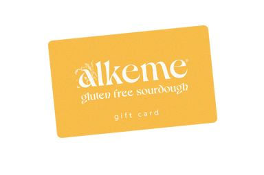 an image of a virtual gift card with alkeme's logo and the tagline "gluten free sourdough" 